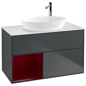 Villeroy und Boch Finion Waschtischunterschrank F891HBHG 100cm, Abdeckplatte white matt, Regale Peony matt lacquer, Midnight Blue Matt Lacquer