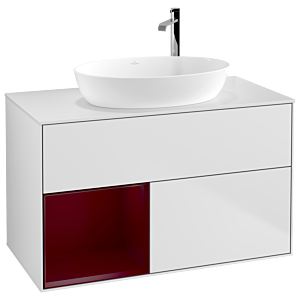 Villeroy et Boch Finion Villeroy et Boch F891HBMT 100cm, plaque de recouvrement blanc mat, étagères Peony laqué mat, laqué blanc mat