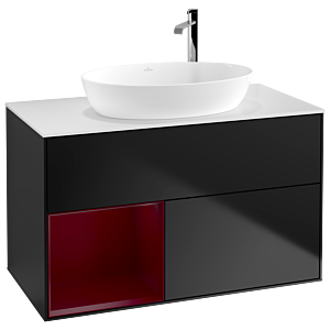 Villeroy et Boch Finion Villeroy et Boch F891HBPD 100cm, plaque de recouvrement blanc mat, étagères Peony laqué mat, laqué noir mat