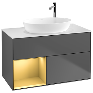 Villeroy et Boch Finion Villeroy et Boch F891HFGK 100cm, plaque de recouvrement blanc mat, étagères laqué or mat, anthracite mat