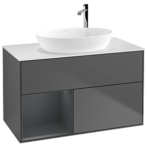 Villeroy et Boch Finion Villeroy et Boch F891HGGK 100cm, plaque de recouvrement blanc mat, étagères laqué mat Midnight, anthracite mat