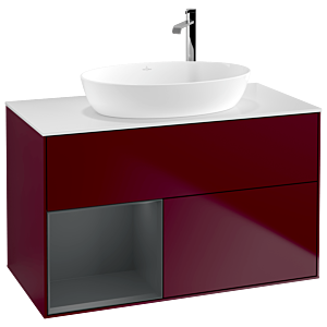 Villeroy et Boch Finion Villeroy et Boch F891HGHB 100cm, plaque de recouvrement blanc mat, étagères laqué mat Midnight, Peony Matt