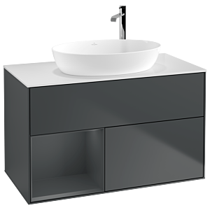 Villeroy et Boch Finion Villeroy et Boch F891HGHG 100cm, plaque de recouvrement blanc mat, étagères laqué mat Midnight, Midnight Blue Matt Lacquer
