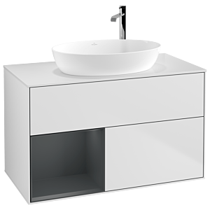 Villeroy et Boch Finion Villeroy et Boch F891HGMT 100cm, plaque de recouvrement blanc mat, étagères laqué mat Midnight, laqué blanc mat