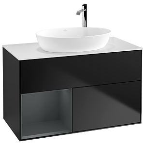 Villeroy et Boch Finion Villeroy et Boch F891HGPD 100cm, plaque de recouvrement blanc mat, étagères laqué mat Midnight, laqué noir mat