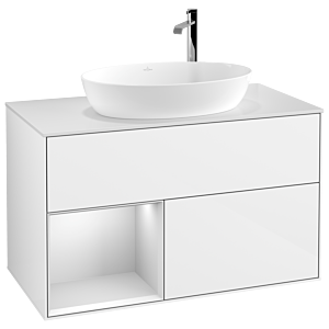 Villeroy et Boch Finion Villeroy et Boch F891MTGF 100cm, plaque de recouvrement blanc mat, étagères laqué blanc mat, laqué blanc brillant