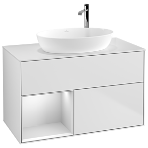 Villeroy et Boch Finion Villeroy et Boch F891MTMT 100cm, plaque de recouvrement blanc mat, étagères laqué blanc mat, laqué blanc mat