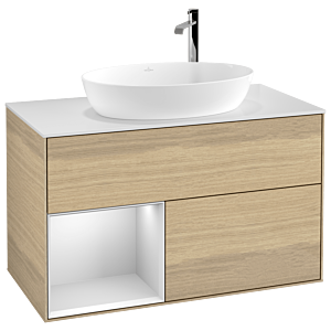 Villeroy et Boch Finion Villeroy et Boch F891MTPC 100cm, plaque de finition blanc mat, étagères laqué blanc mat, Oak Veneer