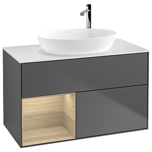 Villeroy et Boch Finion Villeroy et Boch F891PCGK 100cm, plaque de recouvrement blanc mat, étagères Oak Veneer , anthracite mat