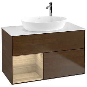 Villeroy et Boch Finion Villeroy et Boch F891PCGN 100cm, plaque de recouvrement blanc mat, étagères Oak Veneer , placage Oak Veneer