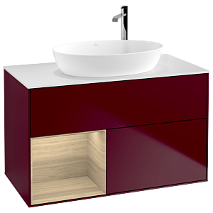 Villeroy und Boch Finion Waschtischunterschrank F891PCHB 100cm, Abdeckplatte white matt, Regale Oak Veneer, Peony Matt