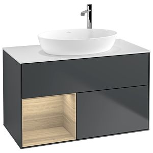 Villeroy et Boch Finion Villeroy et Boch F891PCHG 100cm, plaque de recouvrement blanc mat, étagères Oak Veneer , Midnight Blue Matt Lacquer