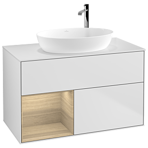 Villeroy et Boch Finion Villeroy et Boch F891PCMT 100cm, plaque de recouvrement blanc mat, étagères Oak Veneer , laqué blanc mat