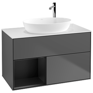 Villeroy et Boch Finion Villeroy et Boch F891PDGK 100cm, plaque de recouvrement blanc mat, étagères laqué noir mat, anthracite mat
