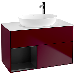 Villeroy und Boch Finion Waschtischunterschrank F891PDHB 100cm, Abdeckplatte white matt, Regale Black matt lacquer, Peony Matt