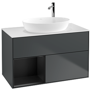 Villeroy et Boch Finion Villeroy et Boch F891PDHG 100cm, plaque de recouvrement blanc mat, étagères laqué noir mat, Midnight Blue Matt Lacquer