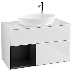 Villeroy et Boch Finion Villeroy et Boch F891PDMT 100cm, plaque de recouvrement blanc mat, étagères laqué noir mat, laqué blanc mat