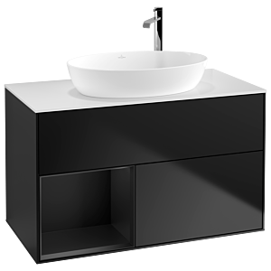 Villeroy et Boch Finion Villeroy et Boch F891PDPD 100cm, plaque de recouvrement blanc mat, étagères laqué noir mat, laqué noir mat