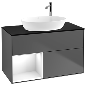 Villeroy et Boch Finion Villeroy et Boch F892GFGK 100cm, plaque de recouvrement noire mate, étagères laquées blanc brillant, anthracite mat