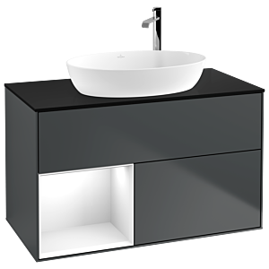 Villeroy et Boch Finion Villeroy et Boch F892GFHG 100cm, plaque de recouvrement noir mat, étagères Laque blanche brillante, Midnight Blue Matt Lacquer