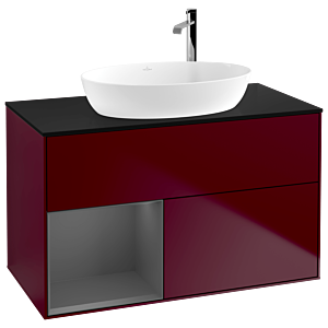 Villeroy und Boch Finion Waschtischunterschrank F892GKHB 100cm, Abdeckplatte black matt, Regale Anthracite matt lacquer, Peony Matt