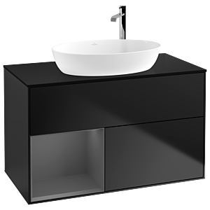 Villeroy et Boch Finion Villeroy et Boch F892GKPD 100cm, plaque de recouvrement noir mat, étagères laqué anthracite mat, laqué noir mat