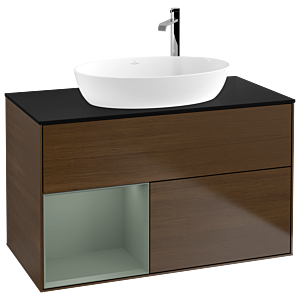 Villeroy and Boch Finion Villeroy and Boch Finion F892GMGN 100cm, cover plate black matt, shelves olive matt lacquer, walnut veneer