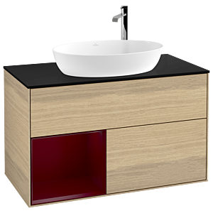 Villeroy et Boch Finion Villeroy et Boch F892HBPC 100cm, plaque de recouvrement noire mate, étagères en laque matte Peony , Oak Veneer