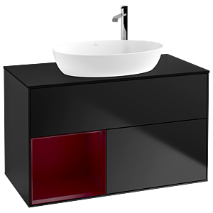 Villeroy et Boch Finion Villeroy et Boch F892HBPD 100cm, plaque de recouvrement noire mate, étagères Peony laqué mat, laqué noir mat