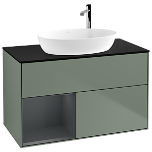 Villeroy et Boch Finion Villeroy et Boch F892HGGM 100cm, plaque de finition noir mat, étagères laqué mat minuit, Olive Matt Lacquer