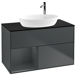 Villeroy und Boch Finion Waschtischunterschrank F892HGHG 100cm, Abdeckplatte black matt, Regale Midnight matt lacquer, Midnight Blue Matt Lacquer