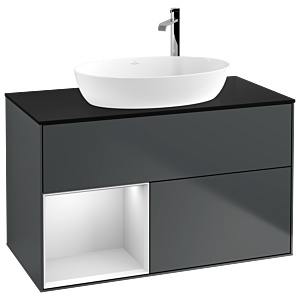 Villeroy und Boch Finion Waschtischunterschrank F892MTHG 100cm, Abdeckplatte black matt, Regale White matt lacquer, Midnight Blue Matt Lacquer