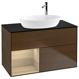Villeroy und Boch Finion Waschtischunterschrank F892PCGN 100cm, Abdeckplatte black matt, Regale Oak Veneer, Walnut veneer
