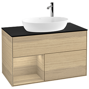 Villeroy und Boch Finion Waschtischunterschrank F892PCPC 100cm, Abdeckplatte black matt, Regale Oak Veneer, Oak Veneer
