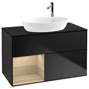 Villeroy et Boch Finion Villeroy et Boch F892PCPD 100cm, plaque de recouvrement noir mat, étagères Oak Veneer , laqué noir mat