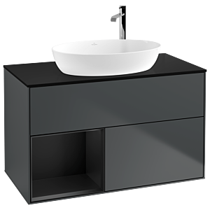 Villeroy und Boch Finion Waschtischunterschrank F892PDHG 100cm, Abdeckplatte black matt, Regale Black matt lacquer, Midnight Blue Matt Lacquer