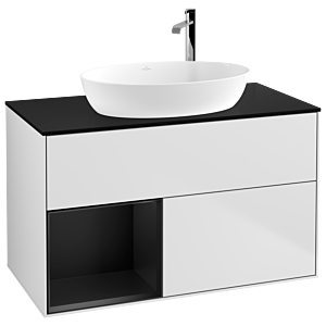 Villeroy et Boch Finion Villeroy et Boch F892PDMT 100cm, plaque de recouvrement noir mat, étagères laqué noir mat, laqué blanc mat