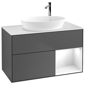 Villeroy und Boch Finion Waschtischunterschrank F901GFGK 100cm, Abdeckplatte white matt, Regale Glossy white lacquer, Anthracite matt
