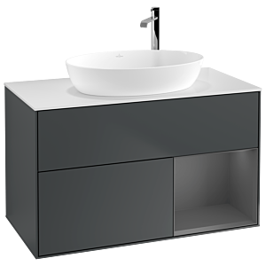 Villeroy et Boch Finion Villeroy et Boch F901GKHG 100cm, plaque de recouvrement blanc mat, étagères laqué mat anthracite, Midnight Blue Matt Lacquer