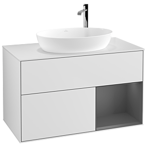 Villeroy et Boch Finion Villeroy et Boch F901GKMT 100cm, plaque de recouvrement blanc mat, étagères laqué anthracite mat, laqué blanc mat