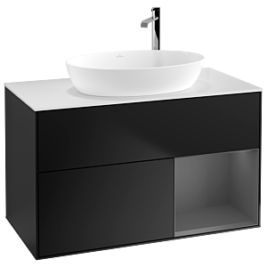 Villeroy et Boch Finion Villeroy et Boch F901GKPD 100cm, plaque de recouvrement blanc mat, étagères laqué anthracite mat, laqué noir mat