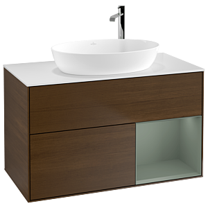 Villeroy and Boch Finion Villeroy and Boch Finion F901GMGN 100cm, cover plate white matt, shelves olive matt lacquer, walnut veneer