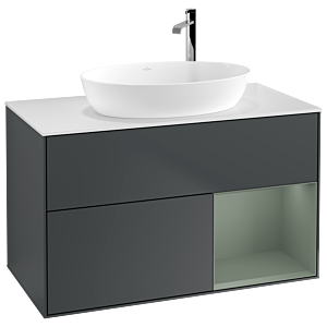 Villeroy et Boch Finion Villeroy et Boch F901GMHG 100cm, plaque de recouvrement blanc mat, étagères laqué olive mat, Midnight Blue Matt Lacquer