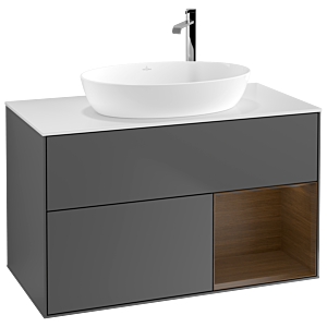 Villeroy et Boch Finion Villeroy et Boch F901GNGK 100cm, plaque de recouvrement blanc mat, étagères Walnut Veneer , anthracite mat