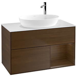 Villeroy et Boch Finion Villeroy et Boch F901GNGN 100cm, plaque de recouvrement blanc mat, étagères Walnut Veneer , placage Walnut Veneer