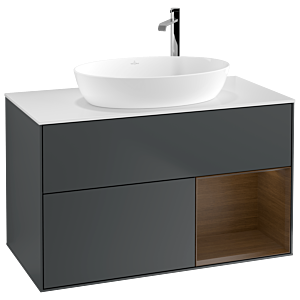 Villeroy et Boch Finion Villeroy et Boch F901GNHG 100cm, plaque de recouvrement blanc mat, étagères Walnut Veneer , Midnight Blue Matt Lacquer