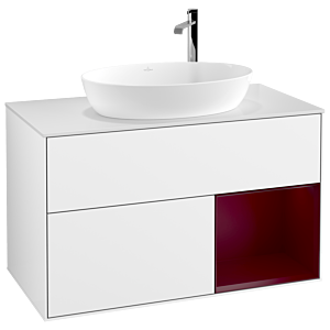 Villeroy et Boch Finion Villeroy et Boch F901HBGF 100cm, plaque de recouvrement blanc mat, étagères Peony laqué mat, laqué blanc brillant