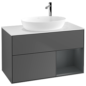 Villeroy und Boch Finion Waschtischunterschrank F901HGGK 100cm, Abdeckplatte white matt, Regale Midnight matt lacquer, Anthracite matt