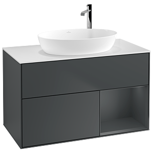 Villeroy und Boch Finion Waschtischunterschrank F901HGHG 100cm, Abdeckplatte white matt, Regale Midnight matt lacquer, Midnight Blue Matt Lacquer