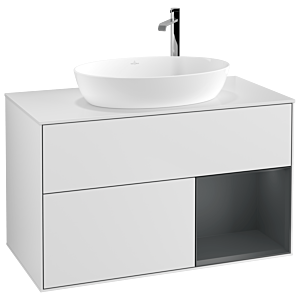 Villeroy et Boch Finion Villeroy et Boch F901HGMT 100cm, plaque de recouvrement blanc mat, étagères laqué mat Midnight, laqué blanc mat